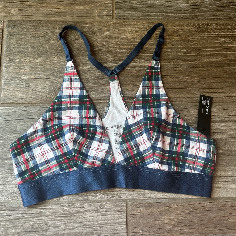 Free Press Plaid Bralette - Navy, Red, and Green, New with Tags, Small